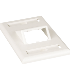 Placa de Pared Vertical Clásica, Salida Para 2 Puertos Mini-Com Inclinados, Con Espacios Para Etiquetas, Color Blanco Mate