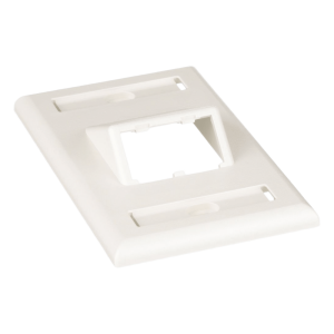 Placa de Pared Vertical Clásica, Salida Para 2 Puertos Mini-Com Inclinados, Con Espacios Para Etiquetas, Color Blanco Mate