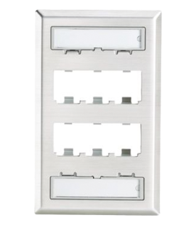 Placa de Pared Vertical, de Acero Inoxidable, Salida Para 6 Puertos Mini-Com, Con Espacios Para Etiquetas
