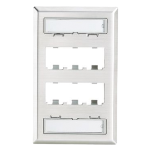 Placa de Pared Vertical, de Acero Inoxidable, Salida Para 6 Puertos Mini-Com, Con Espacios Para Etiquetas