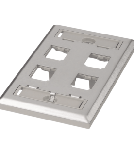 Placa de Pared Vertical, de Acero Inoxidable, Salida Para 4 Puertos Mini-Com, Con Espacios Para Etiquetas