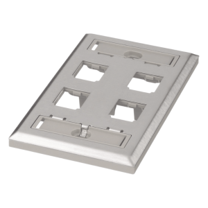 Placa de Pared Vertical, de Acero Inoxidable, Salida Para 4 Puertos Mini-Com, Con Espacios Para Etiquetas