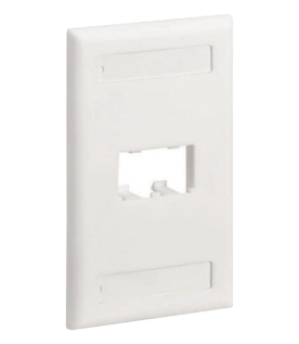 Placa de Pared Vertical Clásica, Salida Para 2 Puertos Mini-Com, Con Espacios Para Etiquetas, Color Blanco