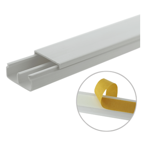 Canaleta blanca de PVC auto extinguible, con división, 20 x 10 mm, tramo 6 pies, con cinta adhesiva (5101-21252)