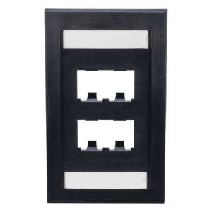 Placa de Pared Vertical Ejecutiva, Salida de 4 Puertos Mini-Com, Con Espacios Para Etiquetas, Color Negro
