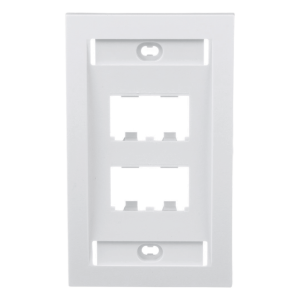 Placa de Pared Vertical Ejecutiva, Salida Para 4 Puertos Mini-Com, Con Espacios Para Etiquetas, Color Blanco