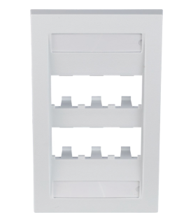 Placa de Pared Vertical Ejecutiva, Salida Para 6 Puertos Mini-Com, Con Espacios Para Etiquetas, Color Blanco