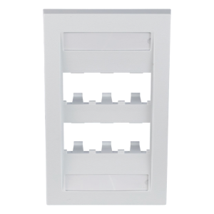 Placa de Pared Vertical Ejecutiva, Salida Para 6 Puertos Mini-Com, Con Espacios Para Etiquetas, Color Blanco