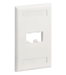 Placa de Pared Vertical Clásica, Salida Para 2 Puertos Mini-Com, Con Espacios Para Etiquetas, Color Blanco Mate
