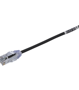 Cable de Parcheo TX6, UTP Cat6, Diámetro Reducido (28AWG), Color Negro, 0.3 Metros (1 Pie)