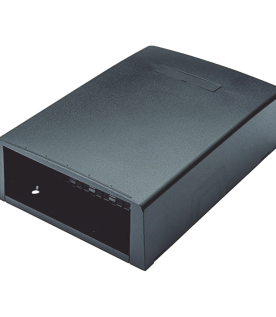 Caja de Montaje en Superficie, con Accesorio para Resguardo de Fibra Óptica, para 12 Módulos Mini-Com, Color Negro