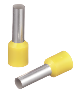 Ferrúl de cobre DIN Amarillo para Cable 10 AWG con largo 12 mm.  Paquete de 100 Piezas