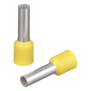 Ferrúl de cobre DIN Amarillo para Cable 10 AWG con largo 12 mm.  Paquete de 100 Piezas