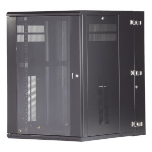 Gabinete PanZone de Montaje en Pared, de 19in, Puerta con Ventana de Seguridad, 18 UR, 762mm de Profundidad, Color Negro