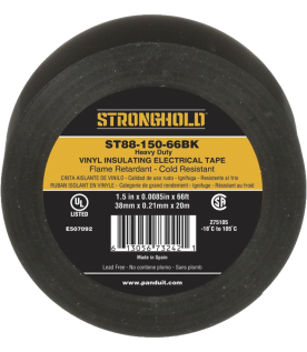 Cinta Eléctrica STRONGHOLD para Aislar, de PVC, Trabajo Pesado Eléctrico Industrial (Soporta UV, abrasión, agua, aceite y corrosión), Grosor de 0.21 mm (8.5 mil), Ancho de 38 mm, y 20 m de Largo, Uso Interior/Exterior, Color Ne