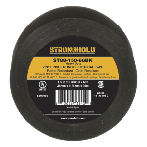 Cinta Eléctrica STRONGHOLD para Aislar, de PVC, Trabajo Pesado Eléctrico Industrial (Soporta UV, abrasión, agua, aceite y corrosión), Grosor de 0.21 mm (8.5 mil), Ancho de 38 mm, y 20 m de Largo, Uso Interior/Exterior, Color Ne
