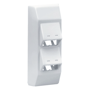 Soporte Con 4 Puertos Mini-Com, Con Bisagras de Instalación a Presión, Para Canaletas T45, Material PVC Rígido, Color Blanco Mate
