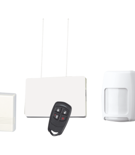 Kit inalámbrico con receptor, contactos magnéticos, detector de movimiento PIR y control remoto de 4 botones para panel de alarma Honeywell serie Vista