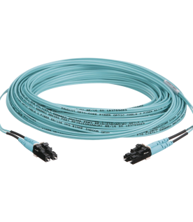 Jumper de Fibra Optica Multimodo 50/125 OM3, LC-LC Duplex, OFNR (Riser), Color Aqua, 15 Metros (49.21 Pies)