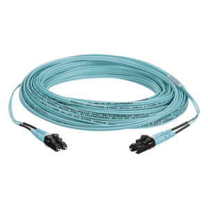 Jumper de Fibra Optica Multimodo 50/125 OM3, LC-LC Duplex, OFNR (Riser), Color Aqua, 10 Metros (32.81 Pies)