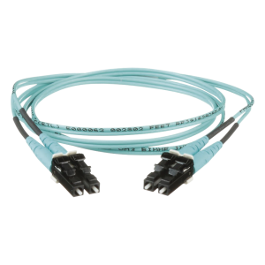 Jumper de Fibra Optica Multimodo 50/125 OM3, LC-LC Duplex, OFNR (Riser), Color Aqua, 0.50 Metros (1.64 Pies)