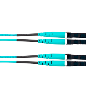 Jumper de Fibra Optica Multimodo 50/125 OM4, LC-LC Duplex, OFNR (Riser), Color Aqua, 25 Metros