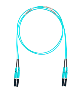 Jumper de Fibra Óptica Multimodo 50/125 OM4, LC-LC Duplex, OFNR (Riser), Color Aqua, 18 Metros (59.06 Pies)