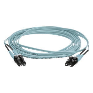 Jumper de Fibra Optica Multimodo 50/125 OM4, LC-LC Duplex, OFNR (Riser), Color Aqua, 9 Metros (29.53 Pies)