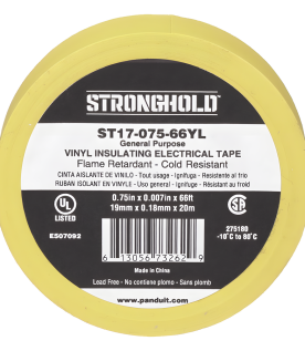 Cinta Eléctrica STRONGHOLD para Aislar, de PVC, Uso General Reparación y Mantenimiento, Grosor de 0.18mm (7 mil), Ancho de 19mm, y 20.12m de Largo, Color Amarillo