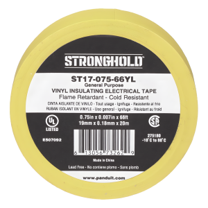 Cinta Eléctrica STRONGHOLD para Aislar, de PVC, Uso General Reparación y Mantenimiento, Grosor de 0.18mm (7 mil), Ancho de 19mm, y 20.12m de Largo, Color Amarillo