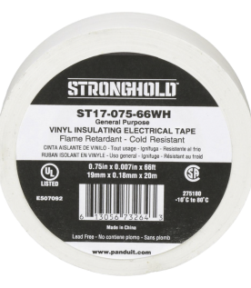 Cinta Eléctrica STRONGHOLD para Aislar, de PVC, Uso General Reparación y Mantenimiento, Grosor de 0.18mm (7 mil), Ancho de 19mm, y 20.12m de Largo, Color Blanco