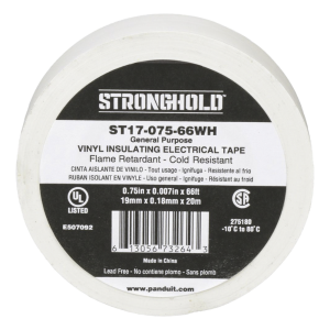 Cinta Eléctrica STRONGHOLD para Aislar, de PVC, Uso General Reparación y Mantenimiento, Grosor de 0.18mm (7 mil), Ancho de 19mm, y 20.12m de Largo, Color Blanco