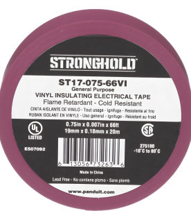 Cinta Eléctrica STRONGHOLD para Aislar, de PVC, Uso General Reparación y Mantenimiento, Grosor de 0.18mm (7 mil), Ancho de 19mm, y 20.12m de Largo, Color Violeta