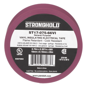 Cinta Eléctrica STRONGHOLD para Aislar, de PVC, Uso General Reparación y Mantenimiento, Grosor de 0.18mm (7 mil), Ancho de 19mm, y 20.12m de Largo, Color Violeta