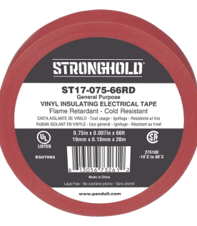 Cinta Eléctrica STRONGHOLD para Aislar, de PVC, Uso General Reparación y Mantenimiento, Grosor de 0.18mm (7 mil), Ancho de 19mm, y 20.12m de Largo, Color Rojo