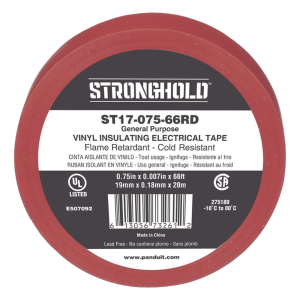 Cinta Eléctrica STRONGHOLD para Aislar, de PVC, Uso General Reparación y Mantenimiento, Grosor de 0.18mm (7 mil), Ancho de 19mm, y 20.12m de Largo, Color Rojo