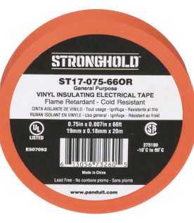 Cinta Eléctrica STRONGHOLD para Aislar, de PVC, Uso General Reparación y Mantenimiento, Grosor de 0.18mm (7 mil), Ancho de 19mm, y 20.12m de Largo, Color Naranja