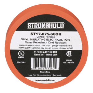 Cinta Eléctrica STRONGHOLD para Aislar, de PVC, Uso General Reparación y Mantenimiento, Grosor de 0.18mm (7 mil), Ancho de 19mm, y 20.12m de Largo, Color Naranja