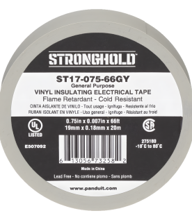 Cinta Eléctrica STRONGHOLD para Aislar, de PVC, Uso General Reparación y Mantenimiento, Grosor de 0.18mm (7 mil), Ancho de 19mm, y 20.12m de Largo, Color Gris