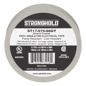 Cinta Eléctrica STRONGHOLD para Aislar, de PVC, Uso General Reparación y Mantenimiento, Grosor de 0.18mm (7 mil), Ancho de 19mm, y 20.12m de Largo, Color Gris