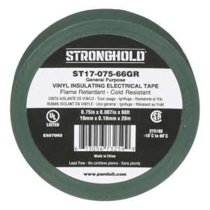 Cinta Eléctrica STRONGHOLD para Aislar, de PVC, Uso General Reparación y Mantenimiento, Grosor de 0.18mm (7 mil), Ancho de 19mm, y 20.12m de Largo, Color Verde