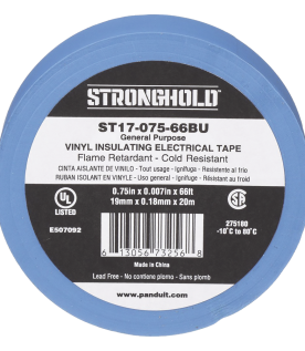 Cinta Eléctrica STRONGHOLD para Aislar, de PVC, Uso General Reparación y Mantenimiento, Grosor de 0.18mm (7 mil), Ancho de 19mm, y 20.12m de Largo, Color Azul