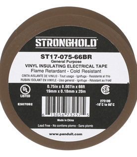 Cinta Eléctrica STRONGHOLD para Aislar, de PVC, Uso General Reparación y Mantenimiento, Grosor de 0.18mm (7 mil), Ancho de 19mm, y 20.12m de Largo, Color Café