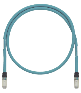 Patch Cord Cat6A de Grado Industrial 600V, Blindado SF/UTP, Calibre 26 AWG, Color Aqua, 60 cm (23.62 pulgadas).