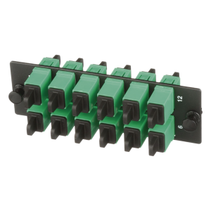 Placa Acopladora de Fibra Optica FAP, Con 12 Conectores SC/APC (12 Fibras), Para Fibra Monomodo OS1/OS2, Color Verde