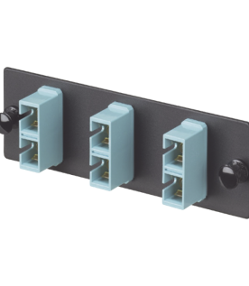 Placa Acopladora de Fibra Optica FAP, Con 3 Conectores SC Duplex (6 Fibras), Para Fibra Multimodo OM3/OM4, Color Aqua