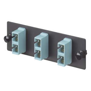 Placa Acopladora de Fibra Optica FAP, Con 3 Conectores SC Duplex (6 Fibras), Para Fibra Multimodo OM3/OM4, Color Aqua