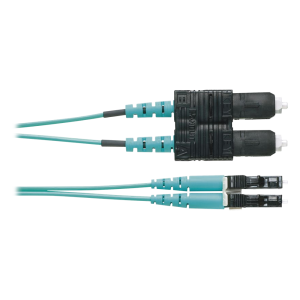 Jumper de Fibra Optica Multimodo 50/125 OM4, LC-SC Duplex, OFNR (Riser), Color Aqua, 3 Metros (9.84 Pies)