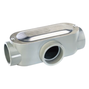 Caja oval roscada tipo T de 1 1/2" (38.1 mm) incluye tapa y tornillos.