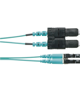 Jumper de Fibra Optica Multimodo 50/125 OM3, LC-SC Duplex, OFNR (Riser), Color Aqua, 1 Metro (3.28 Pies)